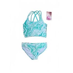 Kanu Surf Girls' Waverly UPF 50+ Beach Sport Criss-Cross Tankini, Gigi Green, 10